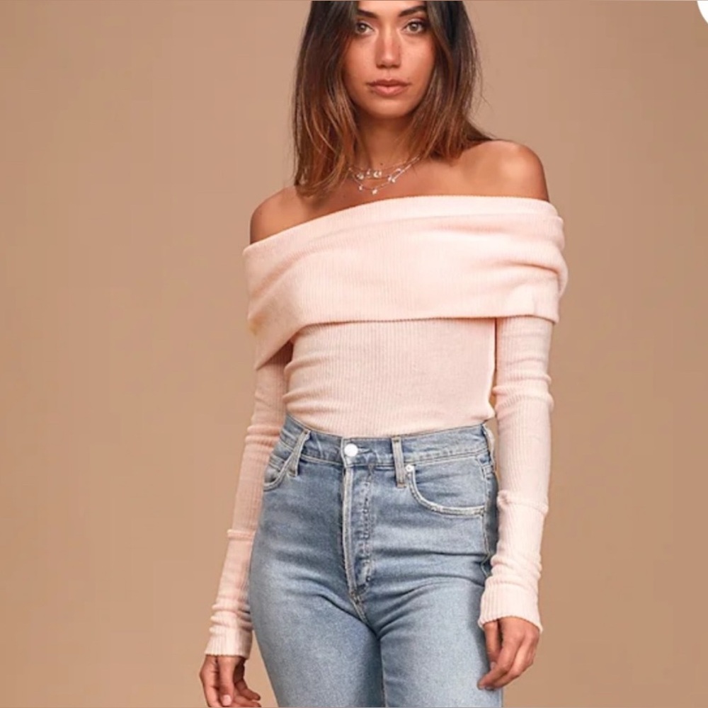 Free People Snowbunny Light Pink Off-Shoulder Sweater